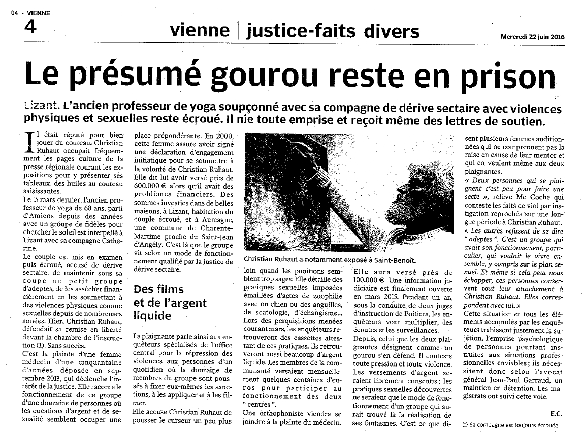 Le présumé gourou reste en prison