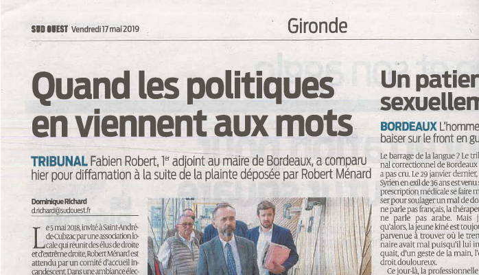 Article Sud Ouest 17 mai 2019 : Quand les politiques en viennent aux mots