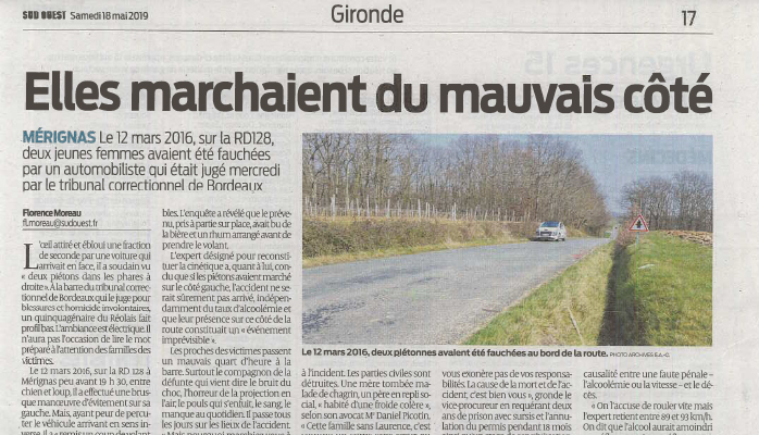 Article Sud Ouest 18 mai 2019 : Elles marchaient du mauvais côté